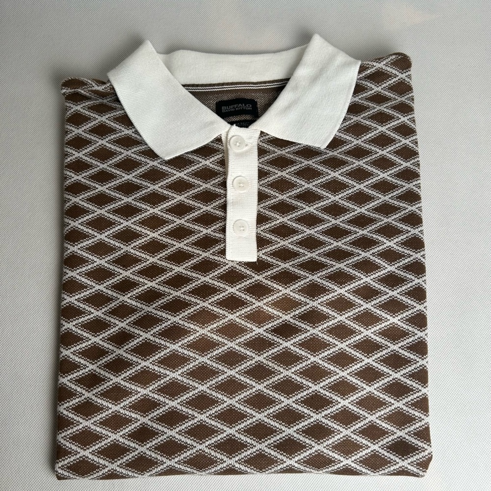 Brown and White Diamond Pattern Polo Shirt by